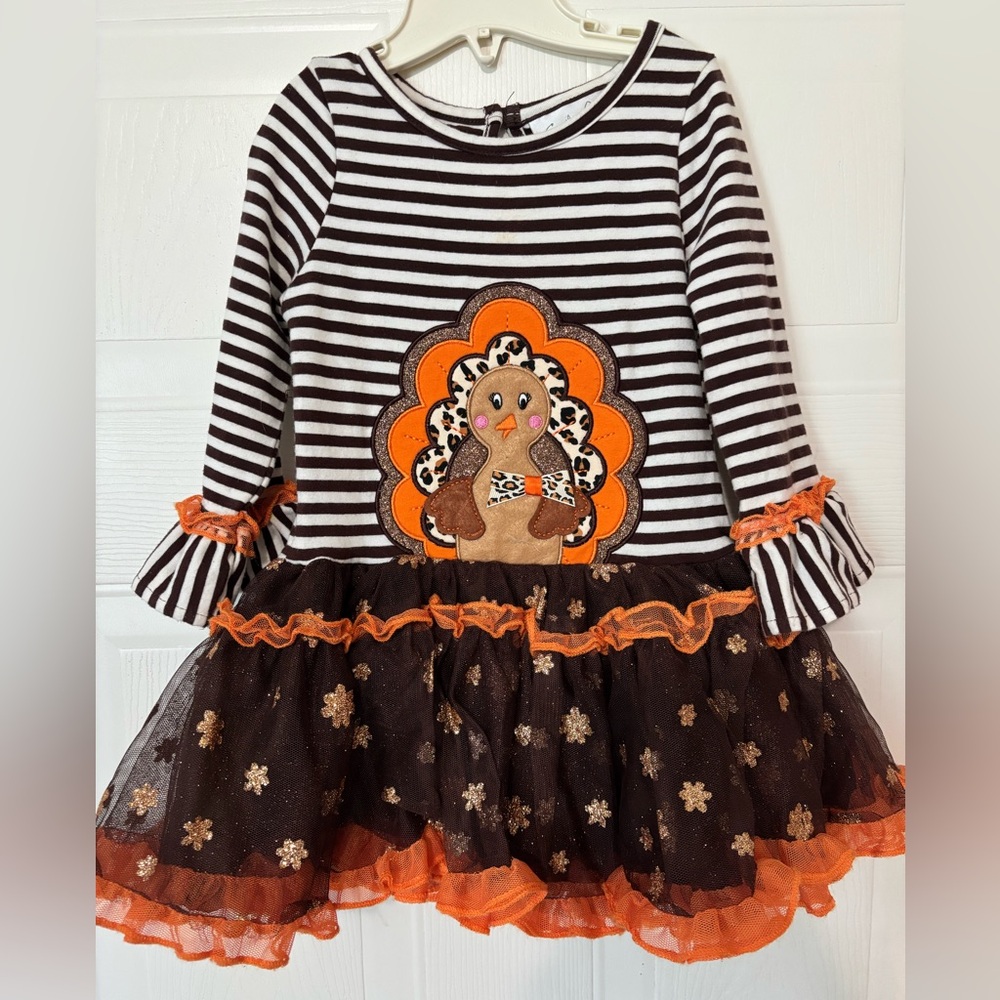 Emily Rose Girls Thanksgiving Turkey Dress 2T Glitter Brown And Orange Holiday